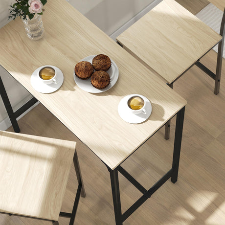 HOMCOM 3 Piece Bar Table and Chairs, Industrial Dining Table Set for 2, Counter Height Kitchen Table with Bar Stools, Breakfast Table Set for 2 for Small Space, Oak HOMCOM