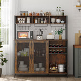 Loomie Wine Bar Cabinet with LED Lights, Industrial Coffee Bar Cabinet with 3 Storage Compartments & Wine Rack &Glass Holder,Sideboard Buffet Cabinet for Liquor and Glasses,Liquor Cabinet,Rustic Brown Loomie