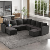 Apicizon Modular Sectional Couch, 9 Seats U Shaped Couch with Storage, Modern Chenille Sofa Set with USB Charging Ports, Comfy Couches with Chaise for Living Room, Office, Dark Grey Apicizon