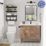 QEEIG Bathroom Floating Shelves Over Toilet - Wall Mounted Shelf Toilet Paper Storage Farmhouse 16 inch Set of 3, Black (027-40B3) QEEIG