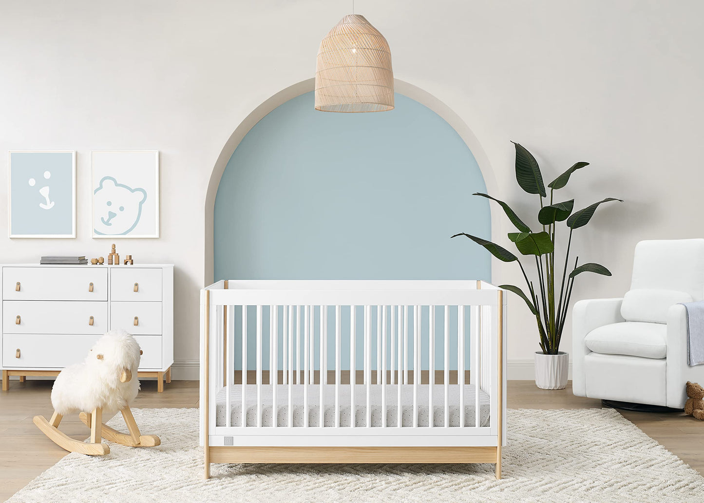 GAP babyGap Tate 4-in-1 Convertible Crib - Greenguard Gold Certified, Bianca White/Natural - WoodArtSupply