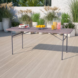 Flash Furniture Elijah 6-Foot Bi-Fold Brown Wood Grain Plastic Folding Table with Carrying Handle Flash Furniture