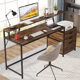 Tribesigns 63 Inch Computer Desk with File Drawer Cabinet, Ergonomic Office Desk with Monitor Stand, Industrial Computer Table with Printer Space, Wood PC Table Workstation Desk for Home Office Tribesigns