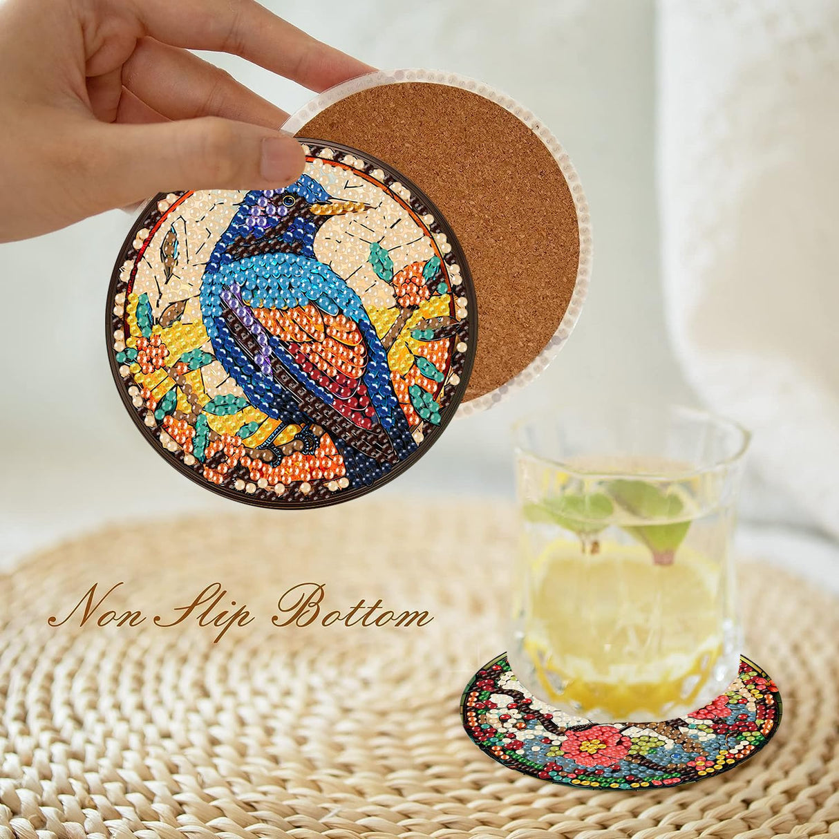 Birds Diamond Art Coasters Kit for Adults, 8 Pcs Diamond Painting Coasters Kit with Holder, DIY Non Slip Art Supplies 4x4in Axquilon