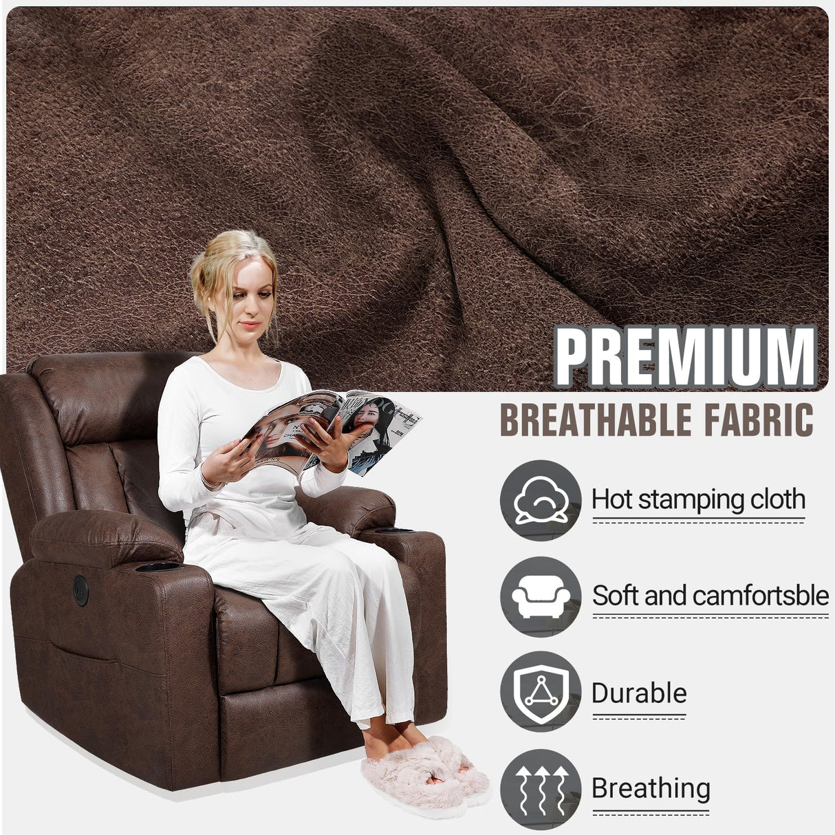 LAFWELL Retro Rocking Recliner Chair, Massage Rocker Recliner Chair with Vibration Massage and Heat, USB and Type-C Ports,360° Swivel Chairs,Living Room, Bedroom, Nursery, RV, Brown LAFWELL