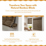 Radiance Cordless Bamboo Roman Shades for Windows - Flatstick Bamboo Blinds for Semi-Private Light Control - Easy to Lift & Fold Up Window Shades - Driftwood - 22.5 in. W x 64 in. L - (2216600E) Radiance