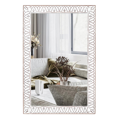 XGGJWW 36x24 Inch Farmhouse Rectangle Wall Mirrors with Wooden Frame, Rustic Decorative Rectangular Mirror for Living Room, Bedroom, Bathroom, Entryway - Vertical/Horizontal Hanging XGGJWW