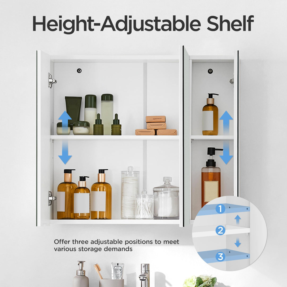 Yaheetech Bathroom Mirror Cabinet with 3 Doors, Wall Mounted Medicine Cabinet with Adjustable Shelf, Storage Cupboard for Living Room, Laundry Room, Mudroom, White Yaheetech