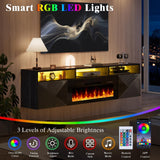 LUXOAK Floating TV Stand with 36" Electric Fireplace, 70 inch Wall Mounted Electric Fireplace Entertainment Center with Storage Space, TV Stand for Living Room for TVs Up to 80", All Black LUXOAK