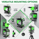 FELLAT Laser Level, 4x360° Self Leveling Green Cross Line Laser for Construction and Picture Hanging with Rechargeable battery, Remote Controller, Magnetic Rotating Stand FELLAT