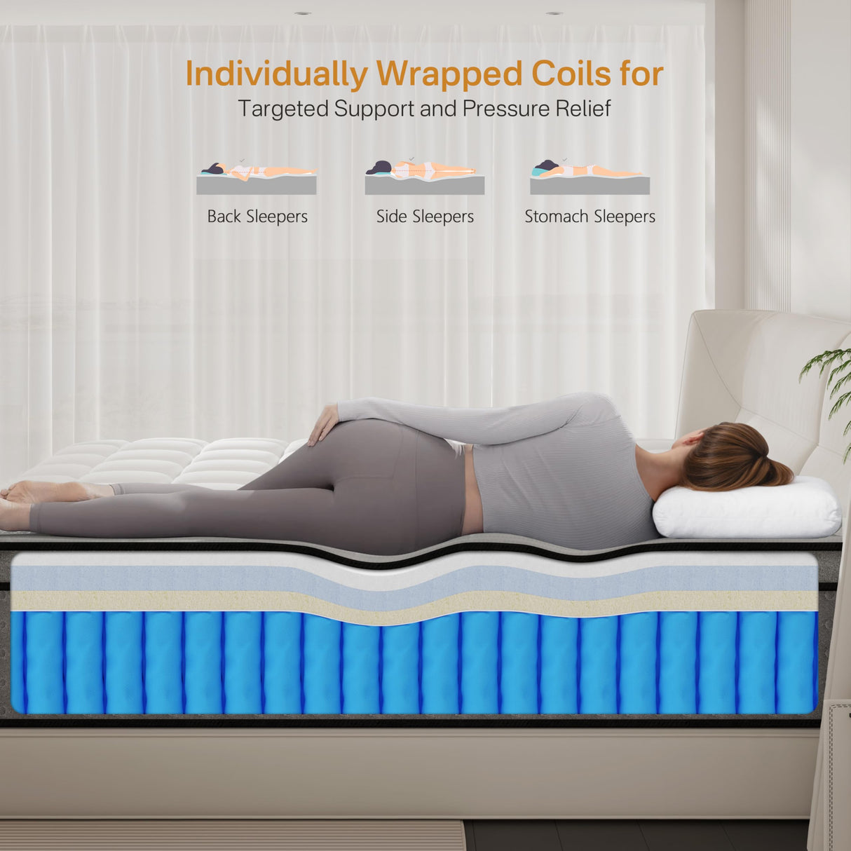 LETMOON King Size Mattress, 14 Inch Medium-Firm Hybrid King Mattress, Cooling Memory Foam & Pocket Springs, Motion Isolation & 3 Coils Edge Support for Side & Back Sleepers LETMOON