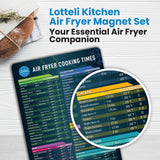 Air Fryer Magnetic Cheat Sheet Set - Air Fryer Accessories Cookbook - Easy to Use AirFryer Time Chart Set - Strong Magnet Quick Reference Cooking Guide for Frying (Black) LOTTELI KITCHEN