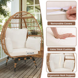 Murago Oversized 360 Swivel Rattan Egg Chair for Adult, Indoor Outdoor Patio Large Wicker Egg Chair with overstuffed Cushions, 440lb Weight Capacity, Natural Rattan with Beige Cushion Murago