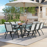 SLEKVERSA 9 Piece Outdoor Patio Dining Set with Umbrella Hole, Outdoor Dining Set with 71" Aluminum Table & Aluminum Sling Back Chair, Outdoor Patio Furniture Sets for 8 People (9 Piece) SLEKVERSA