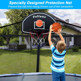 Alpcouts Trampoline Basketball Hoop, Basketball Hoop for Trampoline Fits for 25mm Straight Pole & Curved Pole, Trampoline Basketball Hoop Attachment with Protective Net,Mini Ball,Pump, Easy to Install Alpcouts