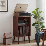 Lerliuo Record Player Stand with Charging Station, Walnut Turntable Stand Holds up to 160 Albums, Mid-Century Vinyl Storage Cabinet Table with Wood Legs, Record Holder Dispaly Shelf for Living Room Lerliuo