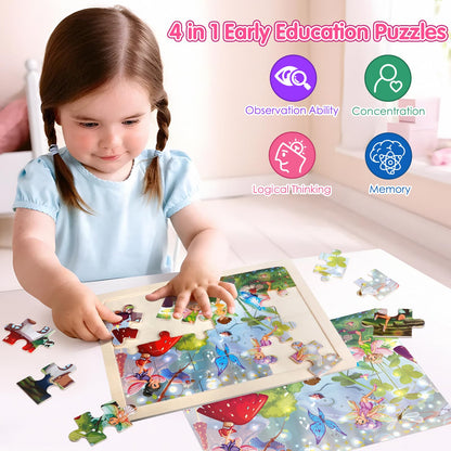 Jigsaw Puzzles Wooden Puzzles for Girls Ages 3-5 Unicorn Mermaid Princess Fairy Puzzle Preschool Educational Brain Teaser Boards Toys Gifts for 3 4 5 6 Year Old Kids 4 Packs 24 Pcs