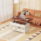 Coffee Table wth Lifting Top, Convertible Lift Top Coffee Table with Storage Drawer and Hidden Compartment, Farmhouse Lift Up Coffee Tables Converts to Dining Table for Living Room, Home Office, White VLOJELRY