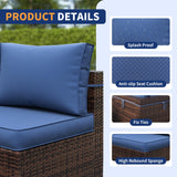 VONZOY Patio Furniture Set, 7-Piece Outdoor Sectional with Free Cover, All-Weather Wicker Patio Conversation Sets for Backyard (Brown with Navy Cushion) VONZOY