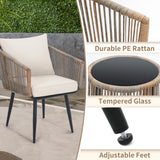 Kromax 3 Piece Patio Rattan Bistro Conversation Set, Outdoor All Weather Wicker Furniture Chairs and Side Table Set, Ideal for Balcony, Porch and Backyard, Beige Kromax