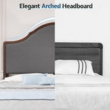 Jocisland Wood Queen Size Bed Frame with Tall Upholstered Curved Headboard, Solid Wood Platform, No Box Spring Needed, Wood Slat Support, Brown Jocisland