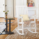 Cozyman Outdoor Rocking Chairs Set of 2, Acacia Wood Rocking Chairs, Patio Rocker Chair with Wide Seats, White Cozyman
