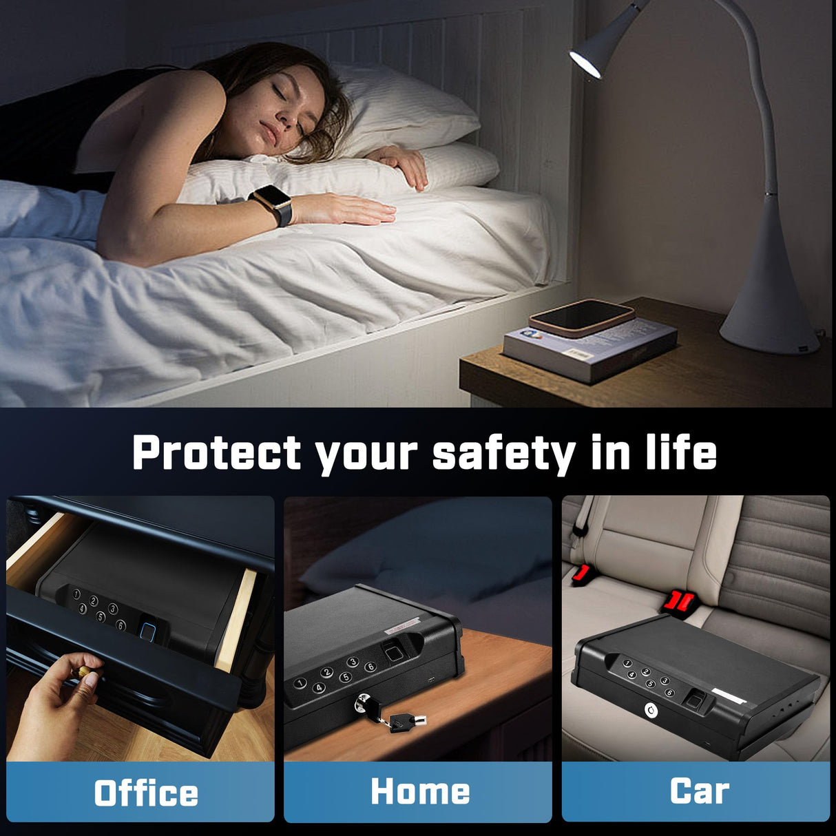 Gun Safe for Handgun - Biometric Gun Safe with Fingerprint/Full-digital Keypad/Key Lock for Pistol Jewelry Cash Safe, Gun Lock Box THIKPO