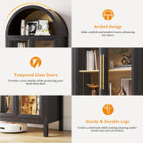 HWB Arched Curio Display Cabinet with Glass Doors, 5-Tier Glass Display Storage Pantry Cabinet with 3 Color LED Lights, Human Sensor, Black HWB