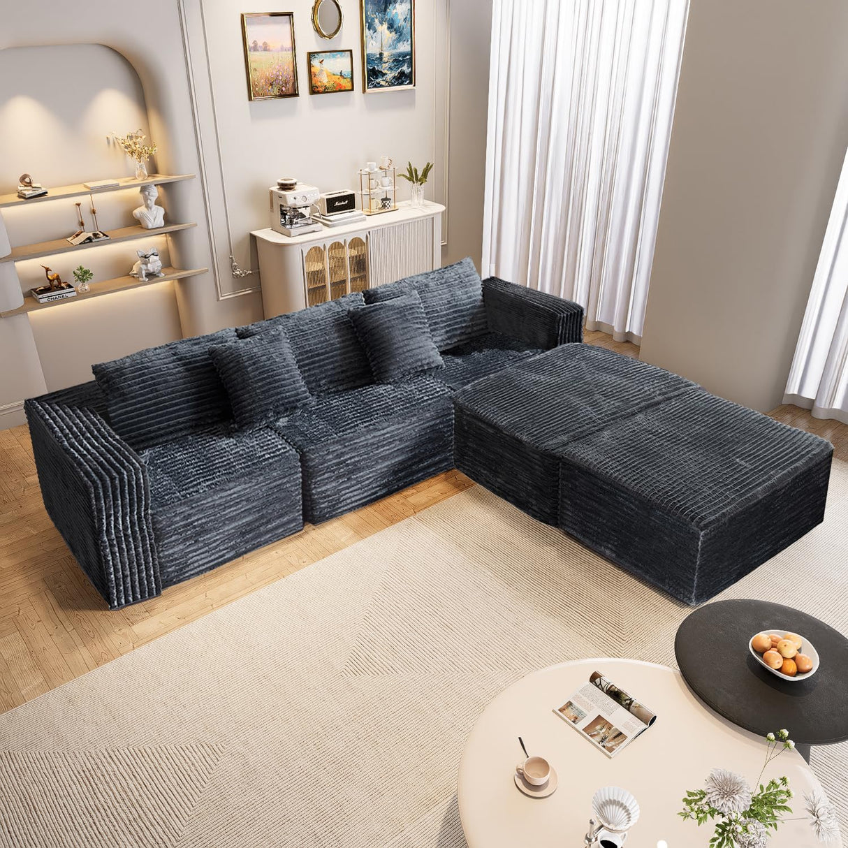 NNSNG 110" U Shaped Boneless Couches for Living Room with 2 Movable Ottomans,5 Seats Modular Cloud Sectional Couch Sofa(Gray) NNSNG