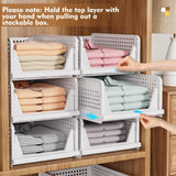 SNSLXH 5 Pack Stackable Closet Organizer Box, Multifunctional & Foldable Closet Storage Basket for Bathroom Kitchen Laundry Room Wardrobe Storage, Space-Saving Clothes Storage Drawer Organizer, White SNSLXH