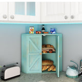 Trironsun Corner Bread Box for Kitchen Counter Double Layer Bamboo Bread Storage Container Large Capacity Bread Storage Bin Farmhouse Breadbox Organizer (Antique Blue) Trironsun