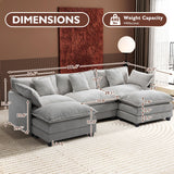 Ihanherry 111.4" U Shaped Modern Cloud Sofa Modular Sectional Couch with 2 Ottoman, 5-Seat Chenille Deep Seat Sofa with Pillow for Living Room, Bedroom and Apartment, Grey Ihanherry
