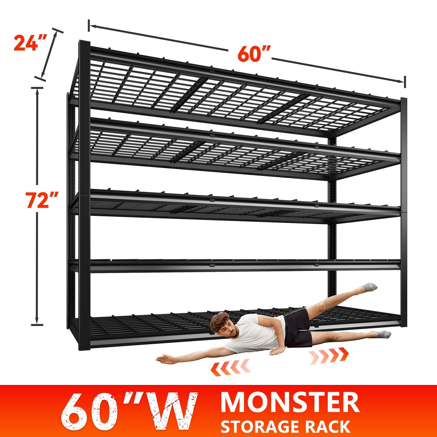 REIBII 60" W Garage Shelving 3000LBS Heavy Duty Storage Shelves Adjustable 5 Tier Metal Shelving Unit for Storage Rack Garage Storage Shelves Industrial Shelf Utility Rack,72" H x 60" W x 24" - WoodArtSupply