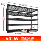 REIBII 60" W Garage Shelving 3000LBS Heavy Duty Storage Shelves Adjustable 5 Tier Metal Shelving Unit for Storage Rack Garage Storage Shelves Industrial Shelf Utility Rack,72" H x 60" W x 24" D REIBII