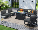 NICESOUL 7 Piece Modern Aluminum Outdoor Furniture Set with Fire Pit Propane/Gas, 29 inch Deep Wide Seat, All Weather Patio Conversation Set, L Shaped Modular Sectional Sofa for Backyard, Dark Gray NICESOUL