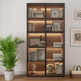 Bobve Display Cabinet with 4 Glass Doors, 5 Tier Storage Shelves Organizer, 78.7" Tall Bookshelf Bookcase with Storage Cabinet, Wooden Display Case Cabinet for Home,Office, Living Room (Walnut) Bobve