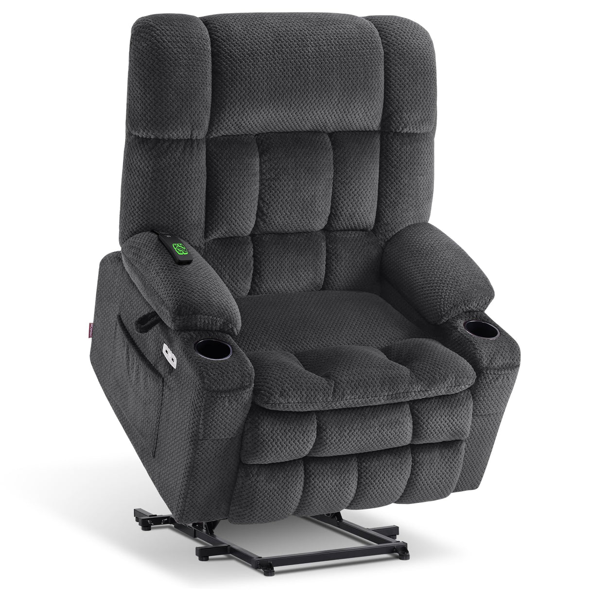 MCombo Oversized Power Lift Recliner Chair for Elderly, Dual Motor Lift Chair with Heat and Massage, Lay Flat Lift Chair for Big and Tall, Cup Holders, Fabric R7891 (Oversize, Dark Gray) MCombo