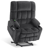 MCombo Oversized Power Lift Recliner Chair for Elderly, Dual Motor Lift Chair with Heat and Massage, Lay Flat Lift Chair for Big and Tall, Cup Holders, Fabric R7891 (Oversize, Dark Gray) MCombo