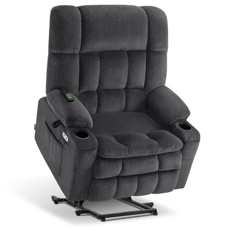MCombo Oversized Power Lift Recliner Chair for Elderly, Dual Motor Lift Chair with Heat and Massage, Lay Flat Lift Chair for Big and Tall, Cup Holders, Fabric R7891 (Oversize, Dark Gray) MCombo
