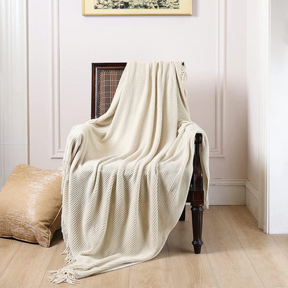 lifein Throw Blanket for Couch-Soft Boho Bed Throw Blankets,Cozy White Chenille Knitted Throw,Small Knit Farmhouse Lightweight Blanket&Throw for Summer,Woman,Chair,Sofa,Home Decor(White/Cream - WoodArtSupply