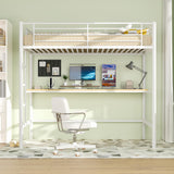 VECELO Metal Loft Bed Twin Size with Desk, Heavy Duty Bedframe with Removable Ladder and Safety Guardrail, Space-Saving, Noise Free, No Box Spring Needed, Off White VECELO
