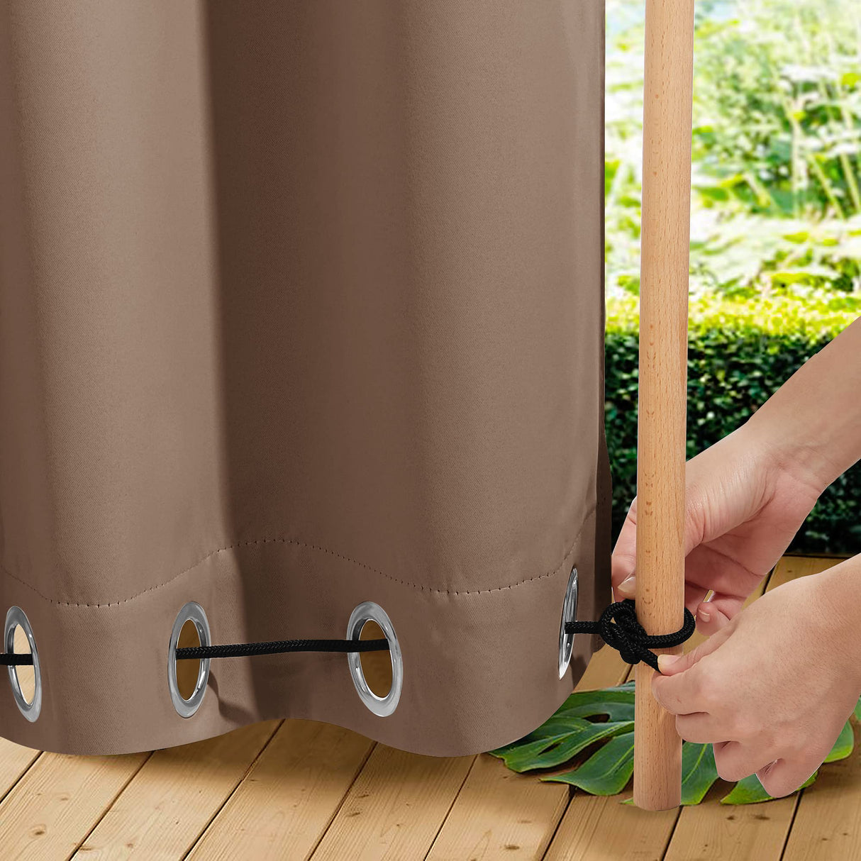 NICETOWN 2 Panels Weighted Blackout Curtains Patio Waterproof Outdoor Curtains, Thermal Insulated Top & Bottom Grommet & Back Tab Wind-Break Drapes Privacy for Pergola, W52 by L84, Tan-Khaki NICETOWN