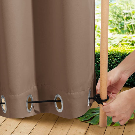 NICETOWN 2 Panels Weighted Blackout Curtains Patio Waterproof Outdoor Curtains, Thermal Insulated Top & Bottom Grommet & Back Tab Wind-Break Drapes Privacy for Pergola, W52 by L84, Tan-Khaki NICETOWN