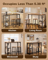 Qsun 3-Piece Bar Table Set for 2, Bar Table with Stools & 2 Storage Shelves, Small Bar Table Set with Glass Rack, Small Kitchen Table for Dining Room, Living Room, Rustic Brown Qsun
