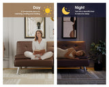 Flamaker Futon Sofa Bed Modern Folding Futon Set Convertible Recliner Lounge for Living Room with 2 Cup Holders, Removable Armrests (PU Leather, Brown) Flamaker