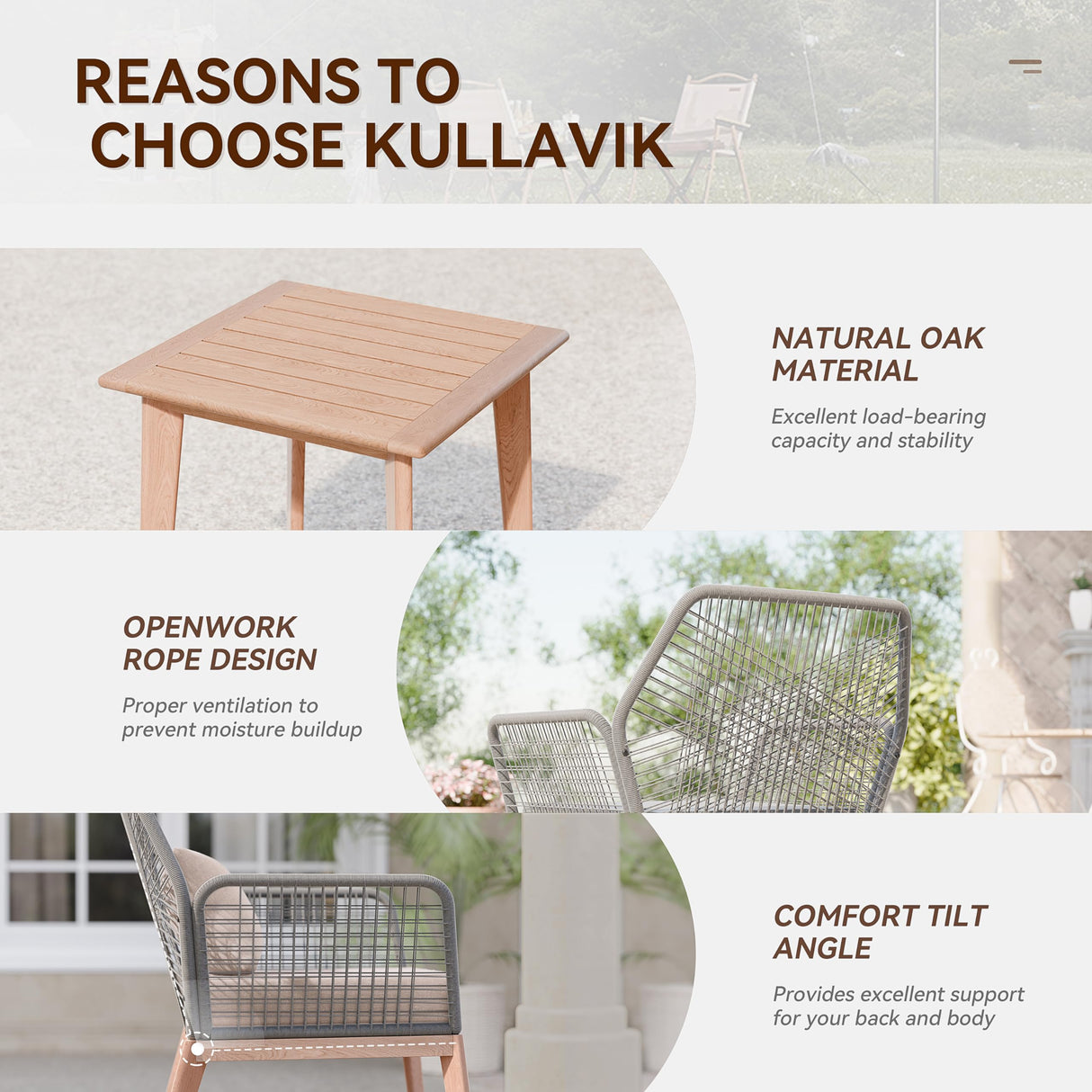 Kullavik Outdoor Patio Furniture Set,5 Pieces Indoor Rope Woven Sectional Sofa Set Modern Oak Patio Conversation Sets with Wooden Table for Balcony,Porch or Backyard,Sand Kullavik