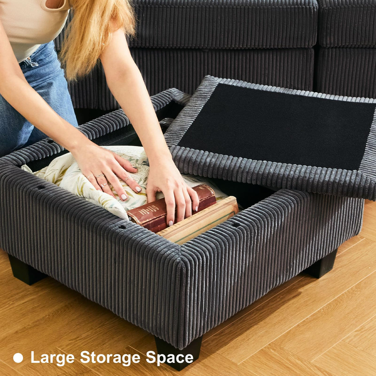 Belffin Modular Sectional Couch with Storage Ottoman L Shape Corduroy Sectional Sofa with Chaise Convertible Modern Sectional Sofa Couch Dark Grey Belffin