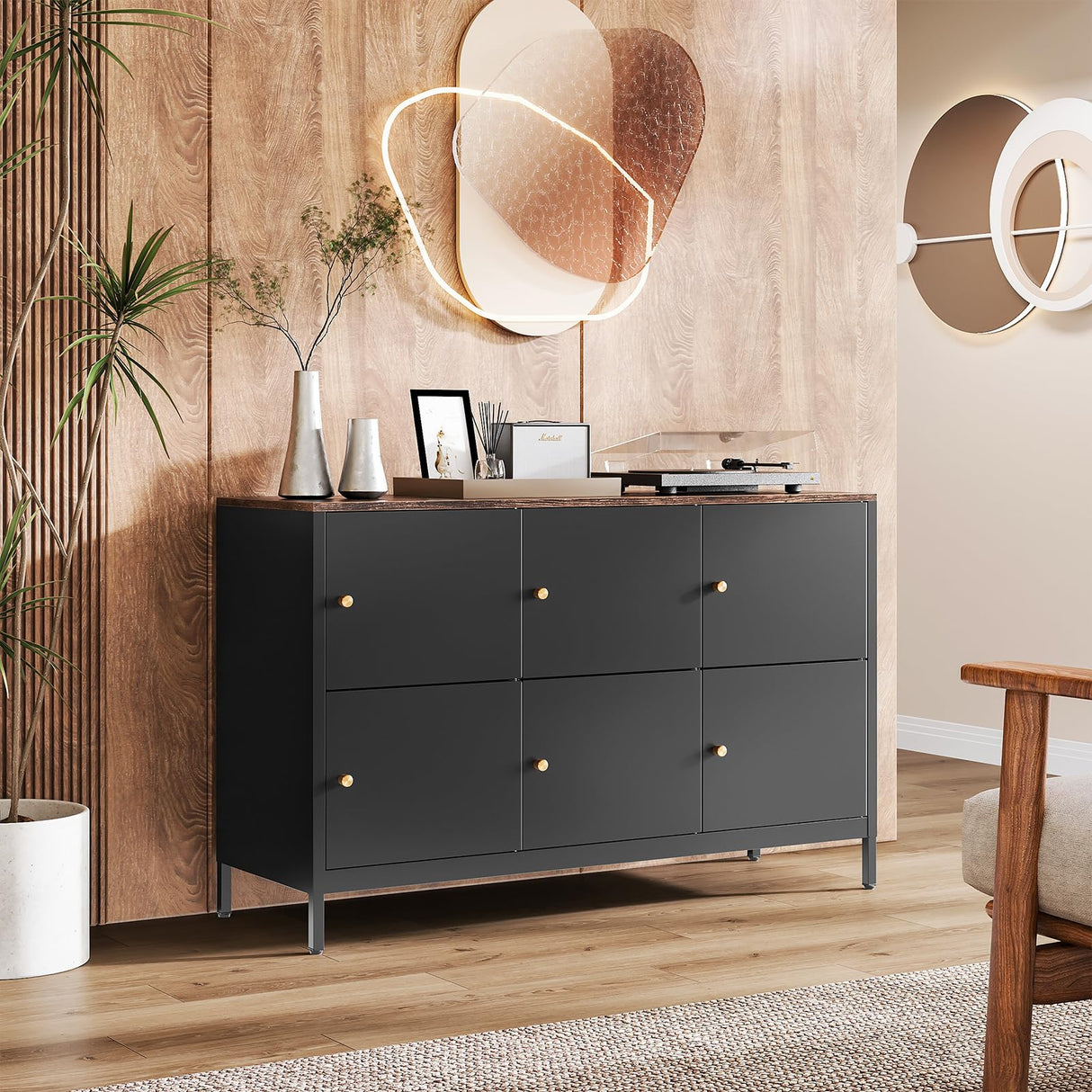 STANI Sideboard Buffet Cabinet with Storage Metal Storage Buffet Table with 6 Doors Coffee Bar Cabinet Kitchen TV Stand Cupboard Console Table for Living Dining Room Kitchen Hallway STANI