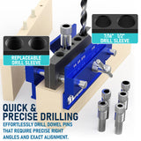LIFEMODA Self Centering Doweling Jig Kit, Drill Jig For Straight Holes Biscuit Joiner Set With 6 Drill Guide Bushings, Adjustable Width Drilling Guide Tool Accessory Jigs (Blue) Lifemoda