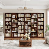 FACBOTALL Triple Wide Bookshelf, 6 Tier Large Bookshelf, Bookcase with 17 Open Display Shelves, 74'' Tall Bookcases and Bookshelves for Living Room, Home Office, Library, Cherry FACBOTALL